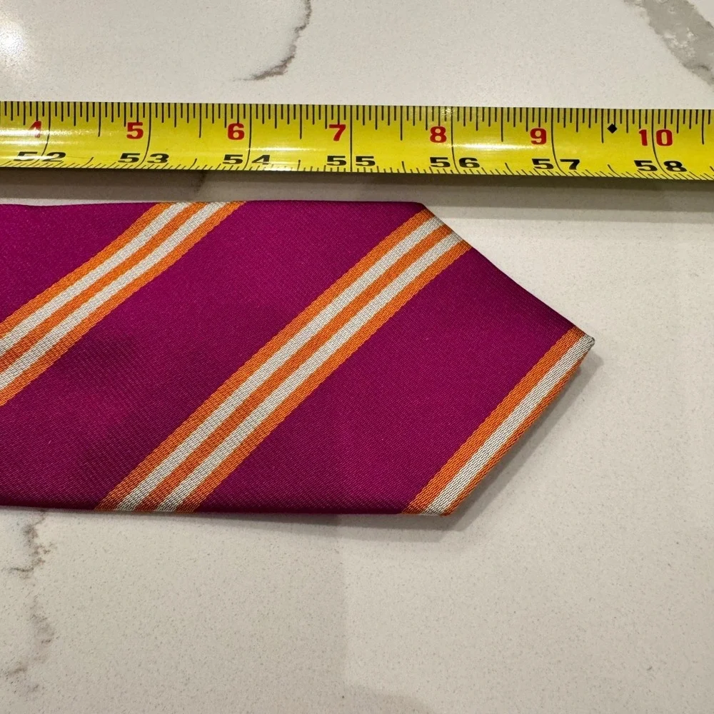 Brooks Brothers Mens Silk Tie Magenta Orange White Diagonal Rep Stripe USA Made